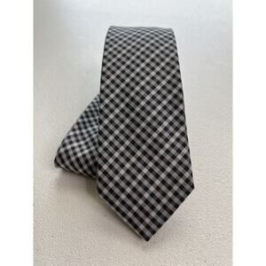 Alfani Hand Made Black and Gray Checkered Polyester Designer Skinny Tie